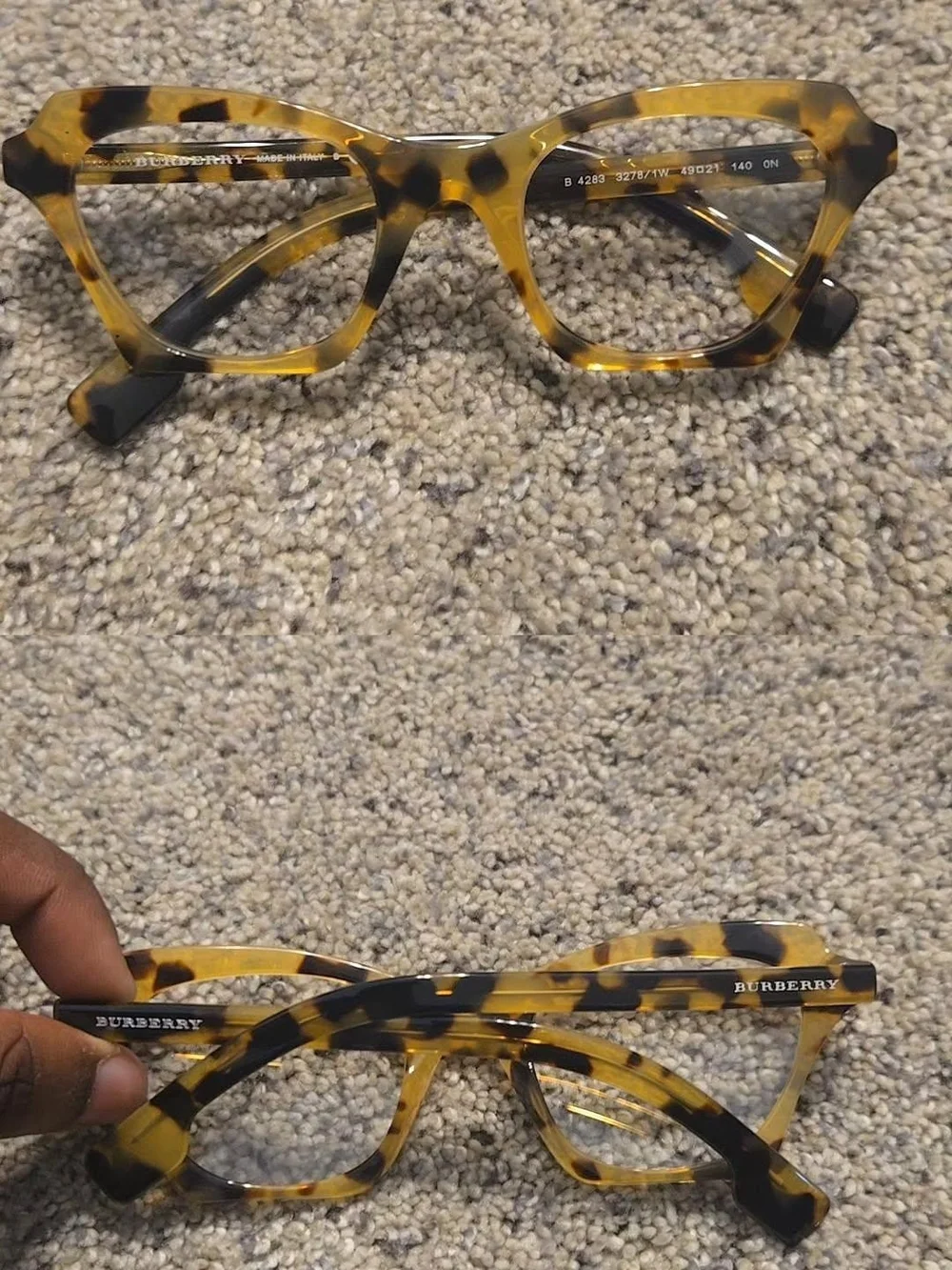 Burberry Tortoiseshell Cat-Eye Acetate Glasses in Yellow and Brown